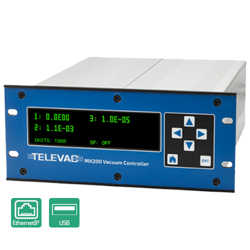 이더넷IP 및 USB 디지털 통신을 지원하는 맞춤형 전체 범위 Televac® 진공 측정 컨트롤러.