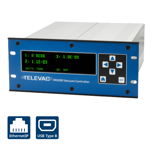 Contrôleur de vide modulaire qui offre une gamme complète de vide de 1E-11 à 10 000 Torr avec des communications numériques EthernetIP.